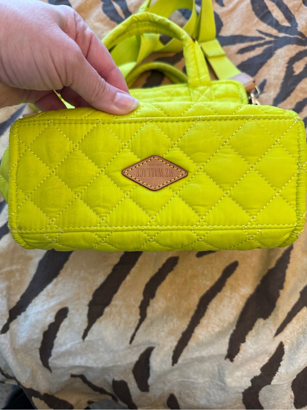 MZ Wallace Acid Yellow Quilted Mini Box Tote Crossbody Bag - Picture 5 of 11